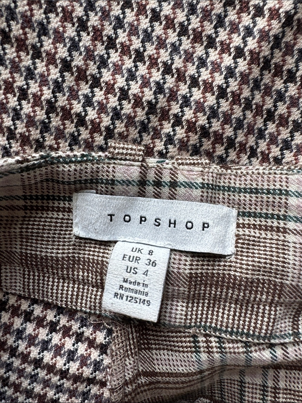 Topshop Brown Plaid & Houndstooth Wide-Leg Trousers - Picture 2 of 3